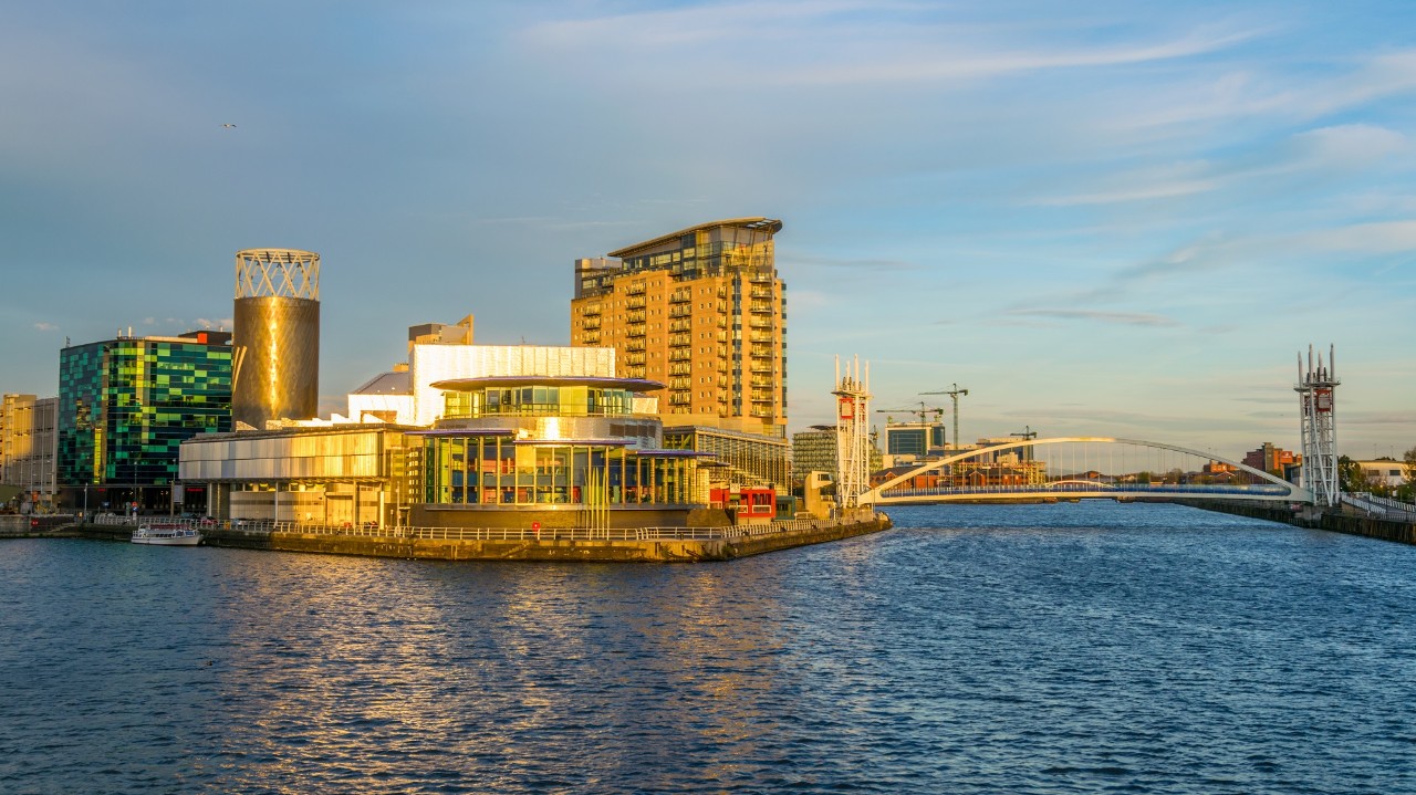 View of the Lowry theater in Salford, England